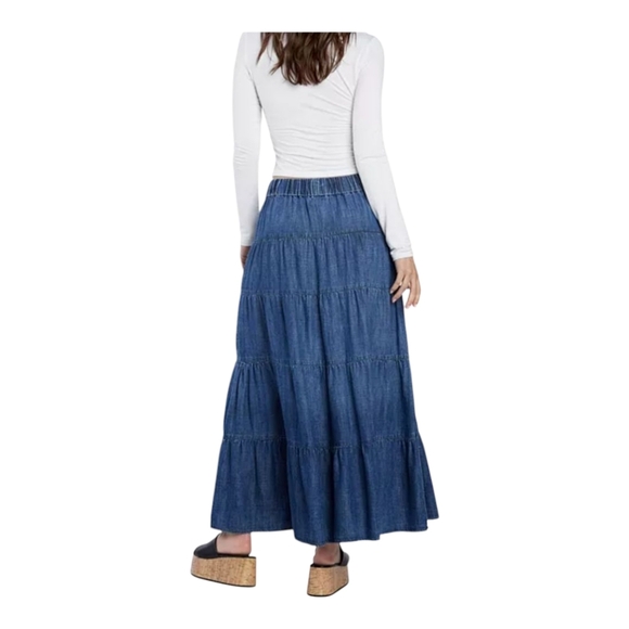 Billy T Womens Willa LayereMaxi Skirt Blue Size L  Lightweight Denim NWT $148 - Picture 3 of 10